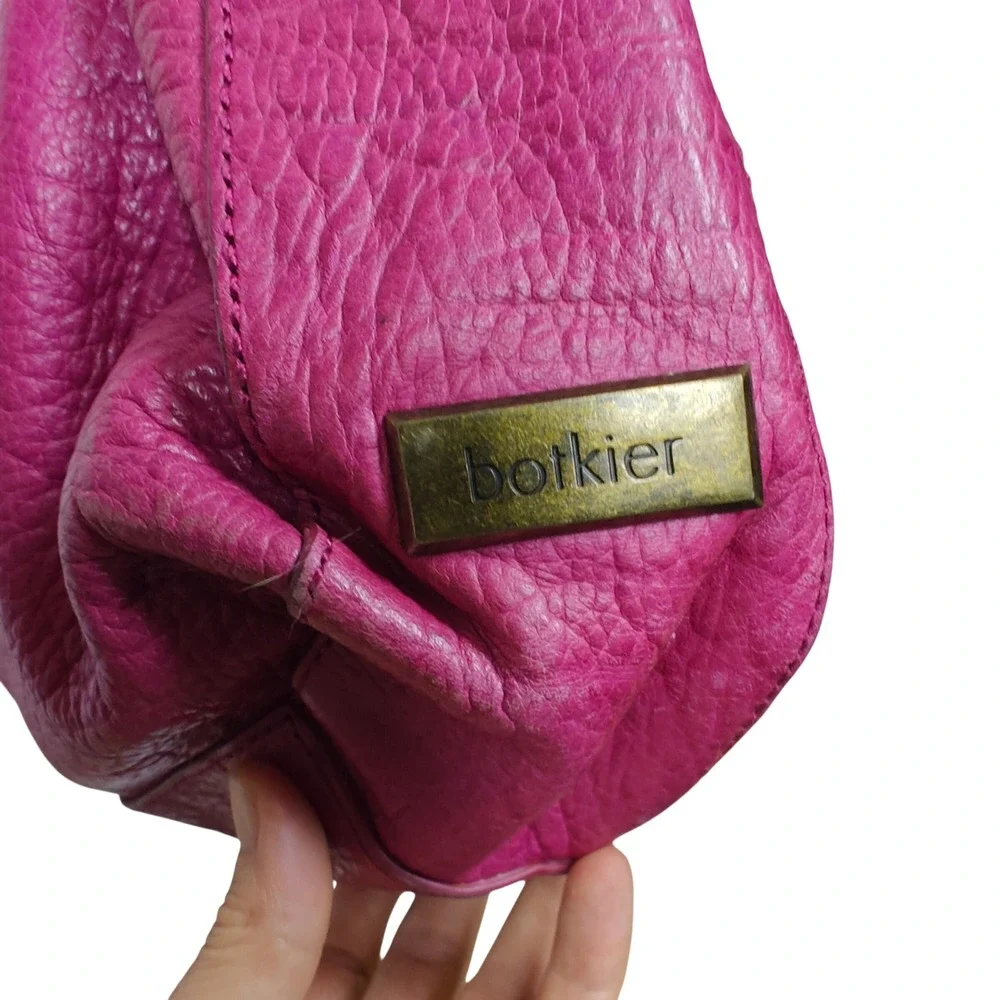 Botkier Fuchsia Pink Pebbled Leather Hobo Shoulder Bag Crossbody Brass Hardware